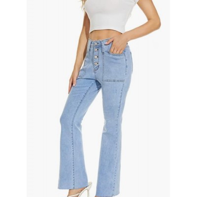 Light Blue Women's Bootcut Bell Bottom Jeans Stretchy Flare Pants High Waisted Long Jean Denim,Soft Fabric with Pockets