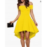 Yellow  Womens Off The Shoulder Short Sleeve High Low Cocktail Skater Dress