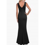 Black Women Sleeveless V Neck Split Evening Cocktail Long Dress