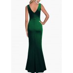 Green  Women Sleeveless V Neck Split Evening Cocktail Long Dress