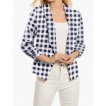 Black Plaid  Women 3/4 Sleeve Blazer Open Front Cardigan Jacket Work Office Blazer