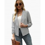 White Stripes  Women 3/4 Sleeve Blazer Open Front Cardigan Jacket Work Office Blazer