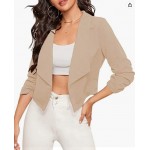 Women's Casual Short Blazers Suit 3/4 Sleeve Knit Blazer Work Office Open Front Blazer Jacket