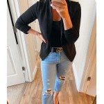 Black Women 3/4 Sleeve Blazer Open Front Cardigan Jacket Work Office Blazer