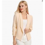 Beige  Women 3/4 Sleeve Blazer Open Front Cardigan Jacket Work Office Blazer