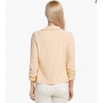 Beige  Women 3/4 Sleeve Blazer Open Front Cardigan Jacket Work Office Blazer