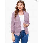 Red Plaid Women 3/4 Sleeve Blazer Open Front Cardigan Jacket Work Office Blazer