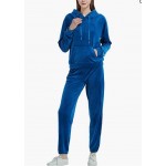 Dark Blue  Womens Tracksuits 2 Piece Outfits Velour Pullover Hoodie & Sweatpants Jogger Set Sportswear Sweatsuit Set