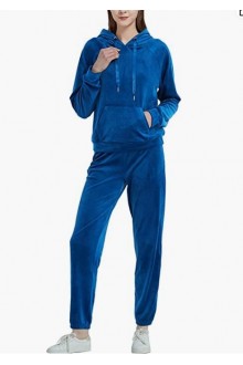 Dark Blue  Womens Tracksuits 2 Piece Outfits Velour Pullover Hoodie & Sweatpants Jogger Set Sportswear Sweatsuit Set