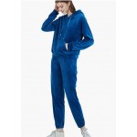 Dark Blue  Womens Tracksuits 2 Piece Outfits Velour Pullover Hoodie & Sweatpants Jogger Set Sportswear Sweatsuit Set