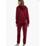 Red Wine  Womens Tracksuits 2 Piece Outfits Velour Pullover Hoodie & Sweatpants Jogger Set Sportswear Sweatsuit Set